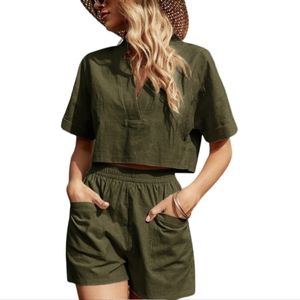 Women’s 2-Piece Vacation Resort Set – Cropped Top & Shorts, Size Large